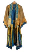 An early 20th century Chinse silk robe, in blue, yellow and black,