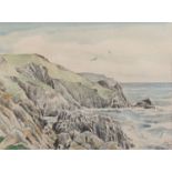 John Dyke (British, 1923-2003 ) Long Roost, West Side, Lundy. Pencil and watercolour 16 x 21.