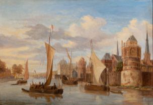 'Attributed to ' Clarkson Stanfield (British, (1793 -1867) A view of a Dutch port Oil on board 22.