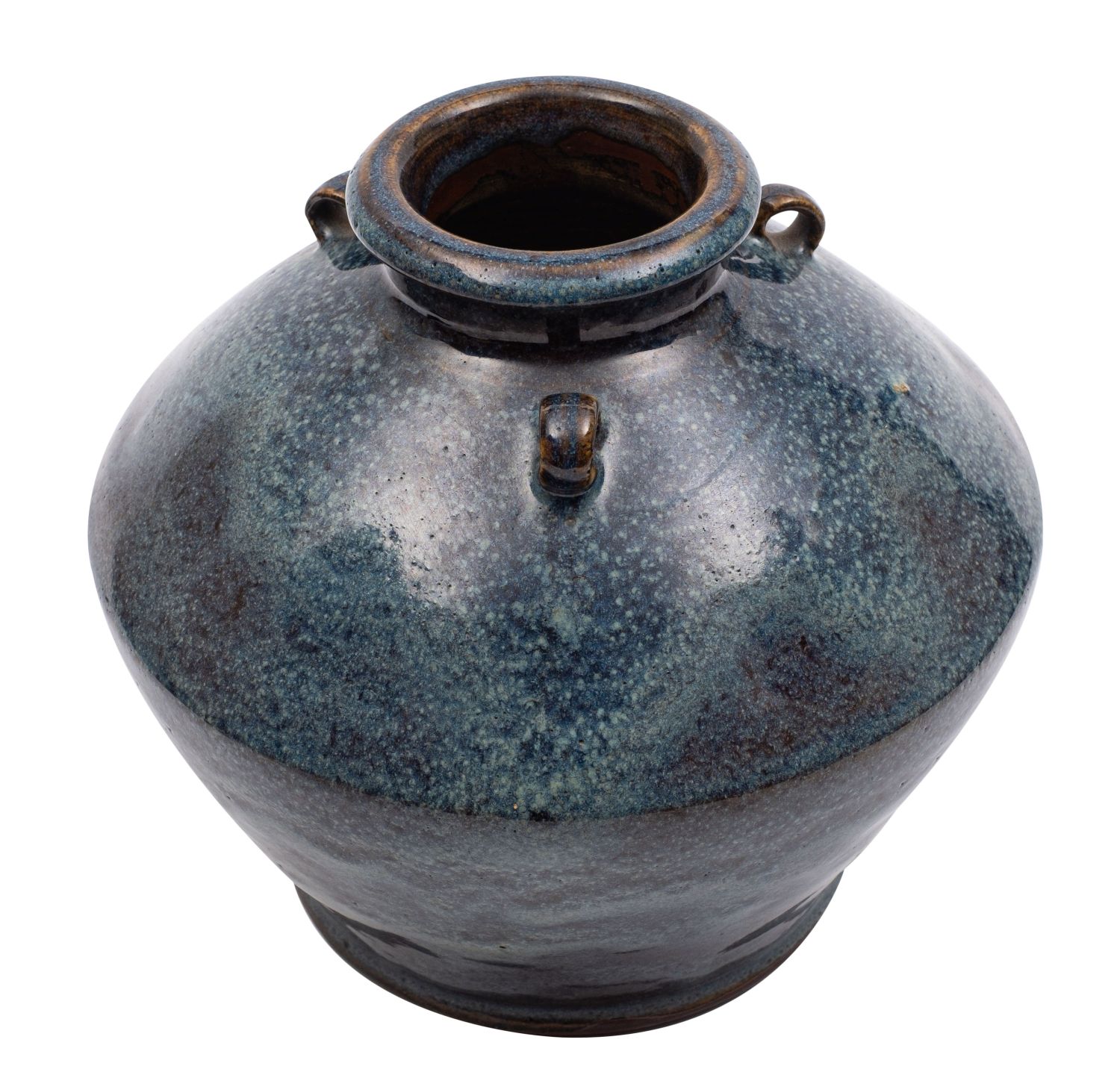 A Chinese stoneware jar of squat oviform with short raised neck and three small lug handles, - Image 2 of 2