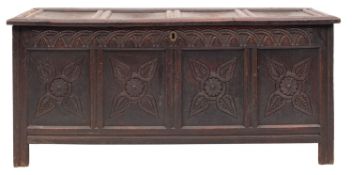 An early 18th-century and later oak rectangular coffer;