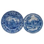 Two blue and white transfer decorated plates,