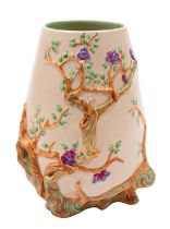 A Clarice Cliff pottery vase moulded in the Cherry Tree pattern, printed backstamp, 20.