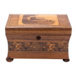A Victorian rosewood and Tunbridgeware tea caddy,