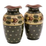 A pair of Aller Vale vases of oviform with wavy rim,