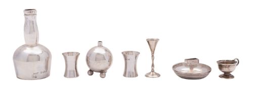 A collection of vintage silver dolls house tableware, various dates and makers,