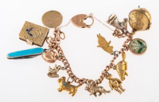 A charm bracelet, the curb link bracelet with various charms,
