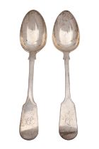 Two Victorian silver tablespoons, one John Stone Exeter 1836, the other Jonathan Hayne, London,