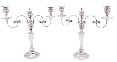 A pair of 19th century Sheffield Plate twin branch candelabra,