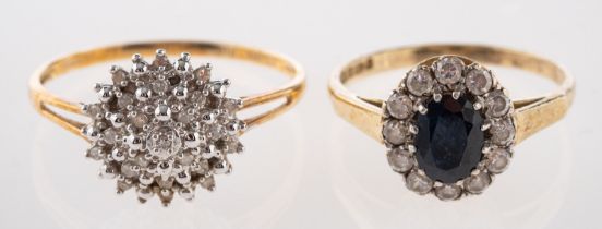 A 9ct gold diamond ring, the domed cluster set with eight cut diamonds,