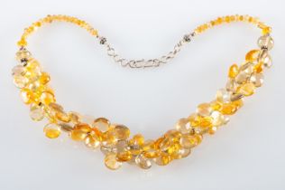 A citrine & topaz fringe necklace,
