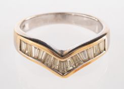 A diamond ring, set with baguette cut diamonds, approximately 0.