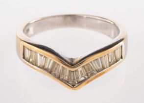 A diamond ring, set with baguette cut diamonds, approximately 0.