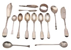 A mixed group of silver flatware, various dates and makers, eight various teaspoons,