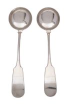 A pair of Victorian silver cream ladles, maker's mark D.G, Glasgow 1851, Fiddle pattern, 16.