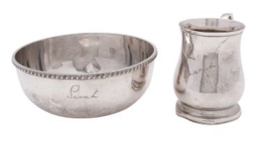 A George VI silver bowl, H Phillips, London 1946, a circular bowl with gadrooned rim,