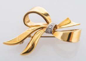 An 18ct gold and diamond bow brooch,