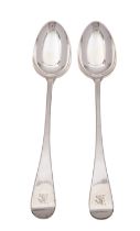 A pair of George IV silver basting spoons, maker William Eley I & William Fearn, London 1823,