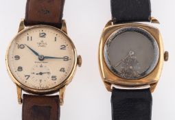 Smith's a gentleman's gold wristwatch the case marked .375 for 9ct gold and engraved B.R.