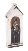 Regimental Interest: A Victorian silver sentry box vesta case by Sampson Mordan, London 1886,