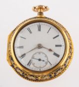 An early 19th century gilt metal & enamel pair cased pocket watch the white enamel dial with black