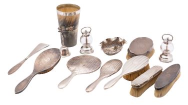 A mixed group of silver to include: an Indian silver oval bowl of lobbed form,