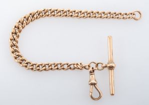 A 9ct Gold Bracelet, the curb link chain supporting a 9ct gold T bar.