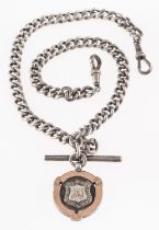 A silver fob watch chain, Birmingham 1907, composed of curb links,