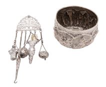 An Indian silver Chatelaine with Sterling silver accessories,