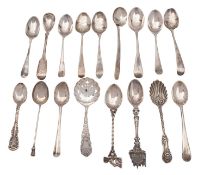 A collection of silver teaspoons, various dates, styles and makers,