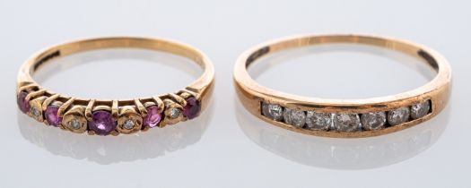 Two 9ct gold, half eternity rings, including a diamond ring, total estimated diamond weight ca. 0.