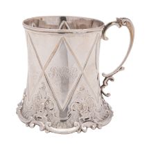 A Victorian silver mug, maker John Keith, London 1860, of wasted cylindrical form,