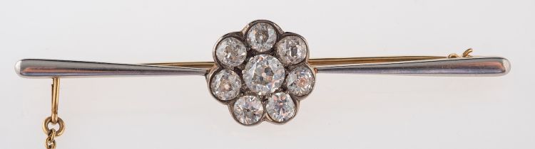 A diamond cluster brooch, the central old brilliant cut diamond, estimated to weigh 0.