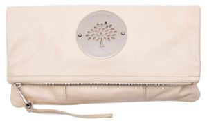 Mulberry. A white leather Daria clutch bag, silver tone hardware, together with dust bag.