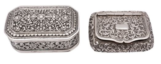 A late 19th century Indian Kutch silver trinket box, unmarked, of canted rectangular form,