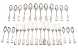 A 20th century matched canteen of flatware, Fiddle pattern, six tablespoons London,