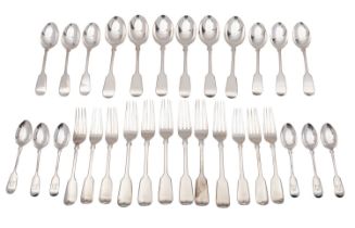 A 20th century matched canteen of flatware, Fiddle pattern, six tablespoons London,