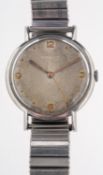 Jaeger-LeCoultre a stainless-steel wristwatch the silvered dial with raised dot and Arabic numerals,