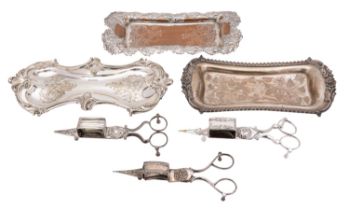 Three early 19th century matched candle snuffers and trays, (6).