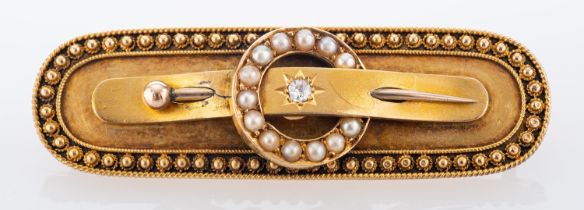 A late Victorian 15ct gold, diamond and seed pearl brooch,