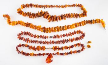 An amber necklace, composed of graduated amber beads,