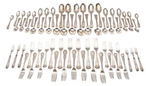 A George IV silver canteen of flatware, William Chawner II, London 1827, Kings pattern,