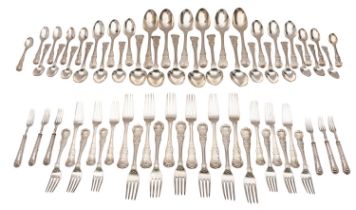 A George IV silver canteen of flatware, William Chawner II, London 1827, Kings pattern,