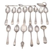 A collection of silver teaspoons, to include a nine teaspoons, various styles, dates and makers,