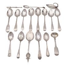 A collection of silver teaspoons, to include a nine teaspoons, various styles, dates and makers,