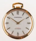 Ingersoll a gold-plated pocket watch the dial signed Ingersoll, Antimagnetic, diameter 40mm.