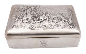 A large Victorian silver cigar box, maker's mark Frank Hallett, London 1898,