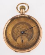 A 9ct gold pocket watch the movement having a lever escapement and stamped Mobilla,