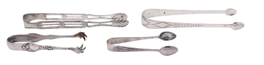 An unusual pair of late 18th century Scottish silver sugar tongs,