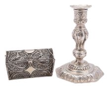 A Victorian silver taper candlestick, maker's mark I.
